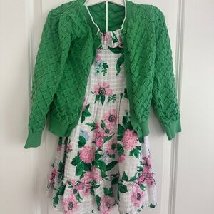 Janie and Jack Floral Dress and Green Knit Cardigan
